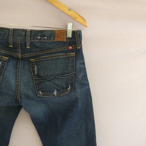 LB RILEY BOOTCUT JEANS in distressed BLUE WASH w4/27 +MEASUREMENTS - Picture 5 of 9